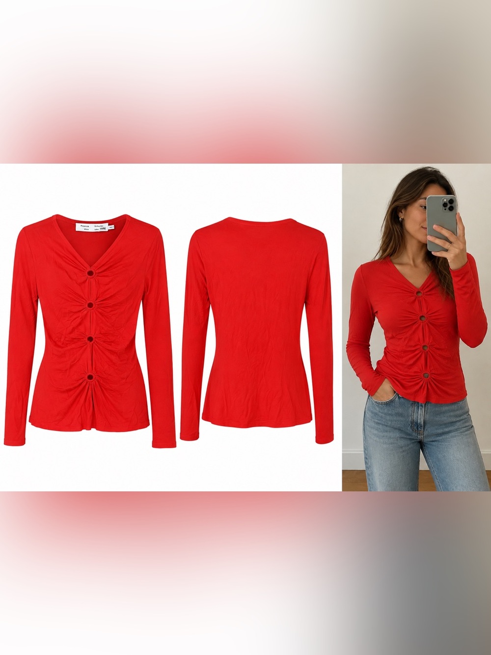 Proenza Schouler Red Long-Sleeve Crewneck Top